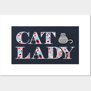 Cat Lady Hearts White Posters and Art